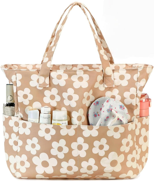 CAMTOP Waterproof Beach Tote Bag for Women Girls with Zipper Foldable Sandproof Pool Swim Bag Travel Carry On Gym