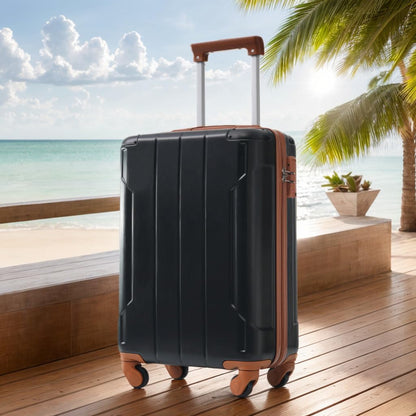 Merax Luggage Sets 2 Piece Suitcases with Wheels, Hardshell ABS Expandable and Lightweight, TSA Lock, Spinner Wheels, Carry On Luggage with Corner Guards (20 28 inch Black Brown)