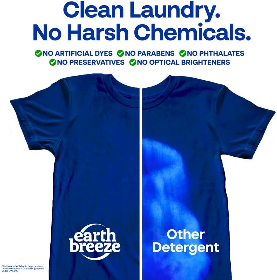 Earth Breeze Laundry Detergent Sheets Fragrance-Free - 60 Loads Eco Liquidless Soap - Travel-Friendly for Hot & Cold Cycles, Tackles Tough Stains & Odors - Gentle on Sensitive Skin, 30 Ct