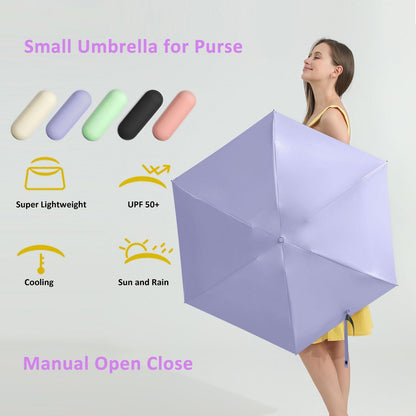 BAODINI Travel Mini Umbrella for Purse With Case Small Compact UV Sun Protection Sun Lightweight Tiny Pocket Umbrella for Women Girls and Men