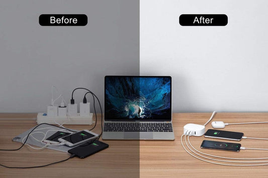 USB Charging Station 4 Port - BULL USB Charger Block Multiple, Wall Charger Cable White 6ft Charging Hub for Multiple Devices (ULlisted)