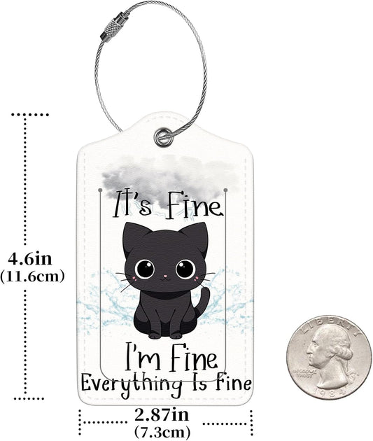 2 Pcs Luggage Tags for Suitcase, Cute Unique PU Leather Travel Bag Tag with Privacy Cover ID Label Address Card and Durable Metal Ring Suitable for Men Women Children Backpack,Cat Under A Dark Cloud