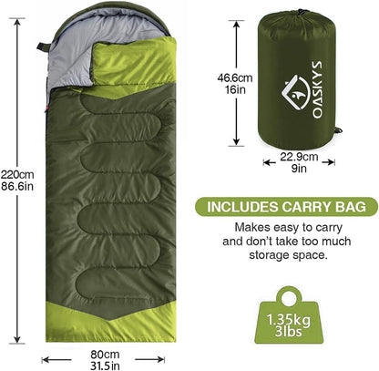 oaskys Camping Sleeping Bag - 3 Season Warm & Cool Weather - Summer Spring Fall Lightweight Waterproof for Adults Kids - Camping Gear Equipment, Traveling, and Outdoors