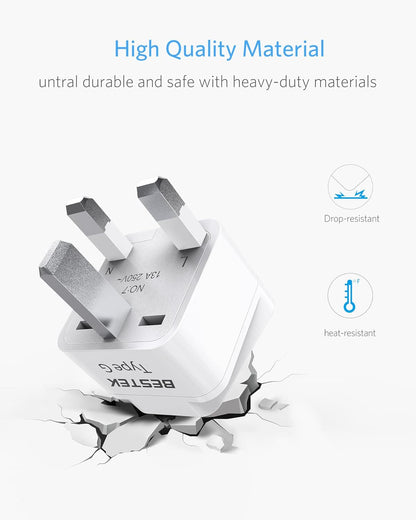 BESTEK European Travel Plug Adapter Set, Grounded Universal Power Plug Adapter for US to Type E/F, Type C, Type G Countries, UK, Germany, France, Italy, Spain, Ireland and All of Europe, 3 Pack