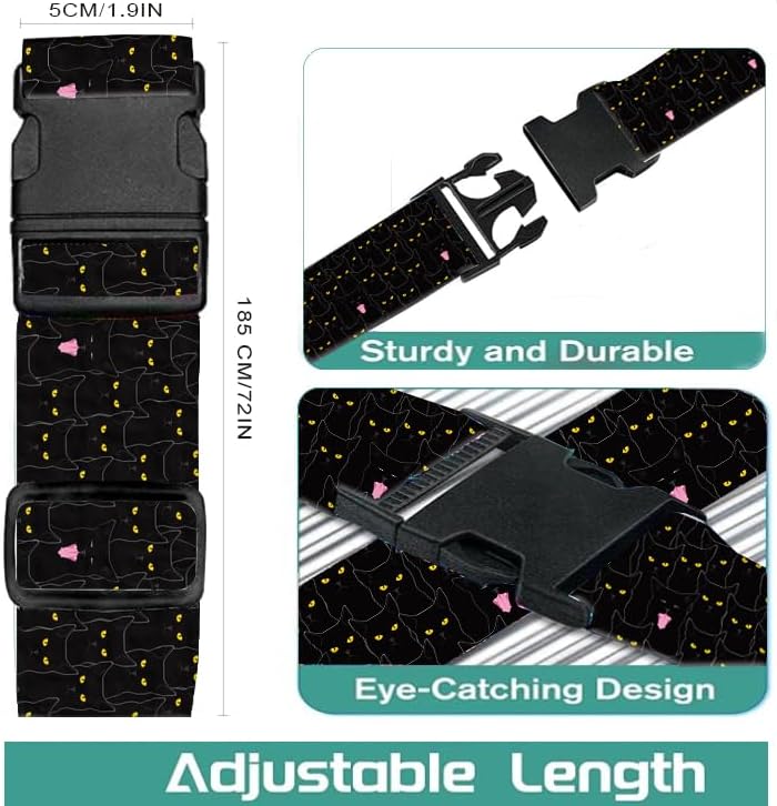 Luggage Straps for Suitcases Travel Belt Accessories, Cute Suitcase Strap, Adjustable Luggage Belt Strap, Heavy Duty with Quick-Release Buckle Luggage Strap Luxury Black Cats