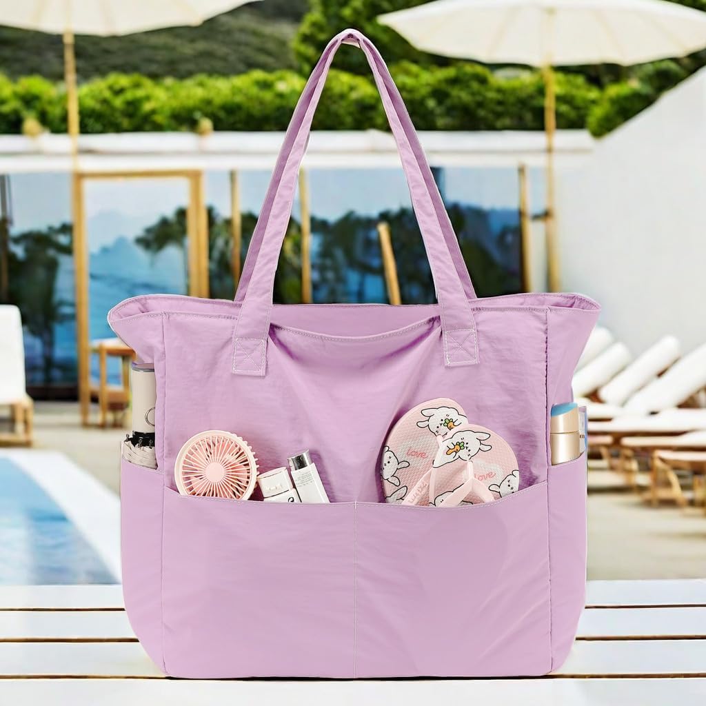 LEDAOU Beach Bag Waterproof Sandproof Women Tote Bag Pool Bag with Zipper for Gym Grocery Travel with Wet Pocket