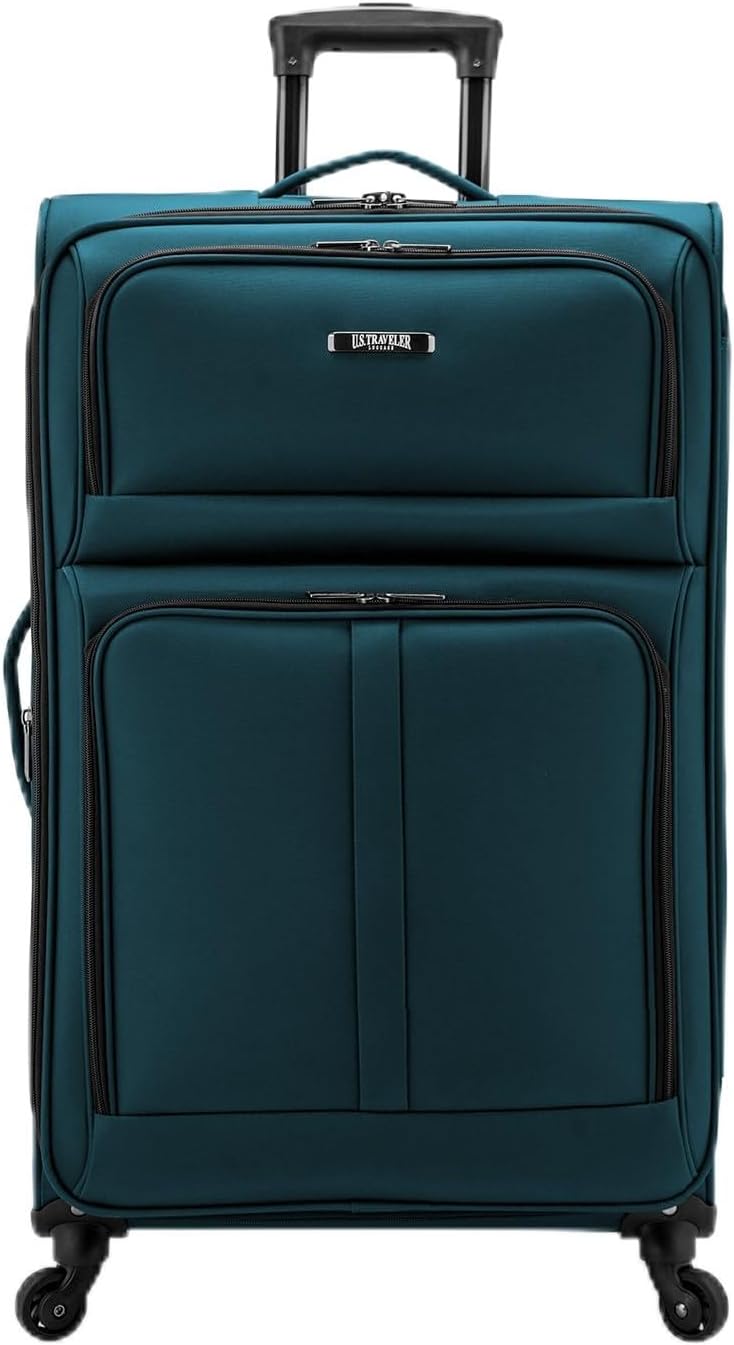 U.S. Traveler Anzio Softside Expandable Spinner Luggage, Teal, Checked-Large 30-Inch