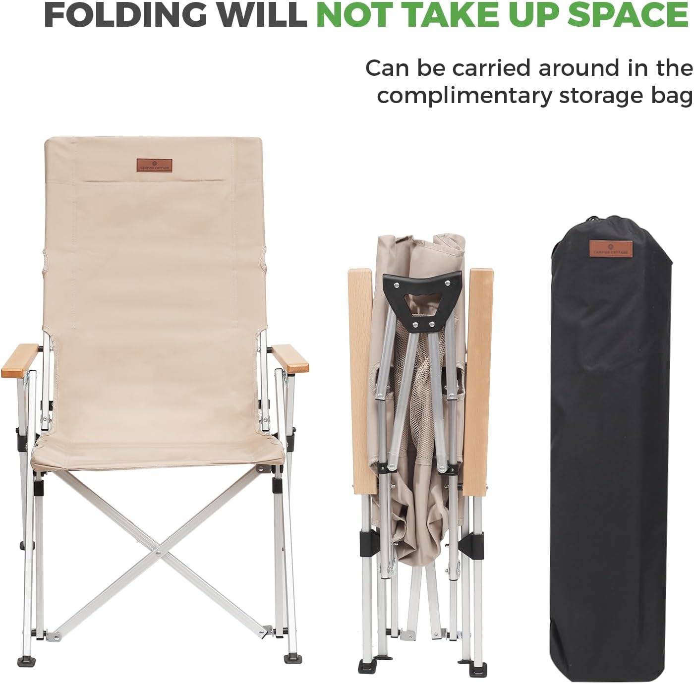 Folding Camping Chair Portable Chairs for Adults Adjustable High Back Outdoor Comfortable Chair with Storage Bag