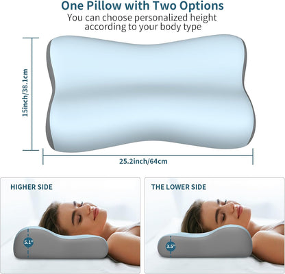 Cervical Neck Pillow, Contour Memory Foam Pillows for Neck Pain Relief, Ergonomic Pillow for Sleeping, Orthopedic Bed Pillow Neck Support Pillow for Side Back Stomach Sleepers with Cooling Pillowcase