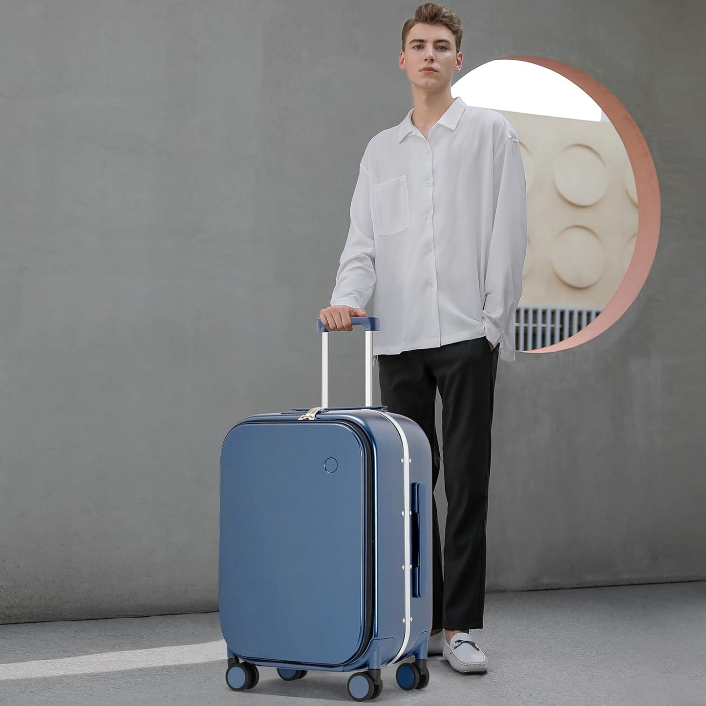 mixi Luggage Suitcase with Spinner Wheels, 24'' Checked Travel Luggage Aluminum Frame PC Hardside with TSA Lock & Cover - Sapphire Blue