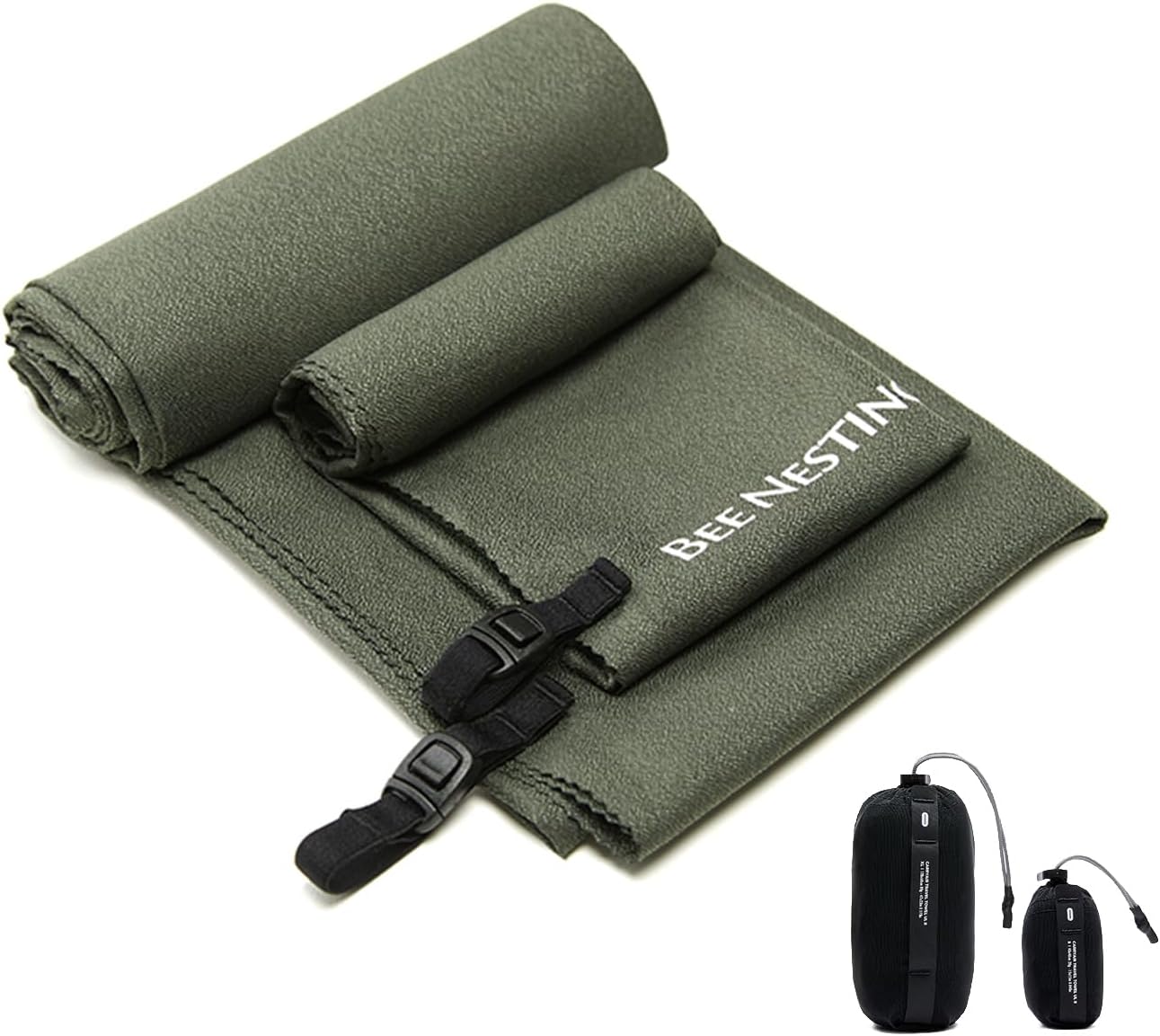 Ultralight Quick Dry Towels in XLarge & Small Sizes with Compact Packable Pocket Microfiber Towel for Backpacking Travel Beach Hiking Swimming Sports & Yoga (Olive drab 2 Set)