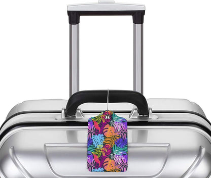 2PC Tropical Leaves Luggage Tags for Travel, Colorful Summer Scenery Suitcase Tag Privacy Name ID Card Quick to Find Out Travel Bag Labels for Holiday Honeymoon Wedding