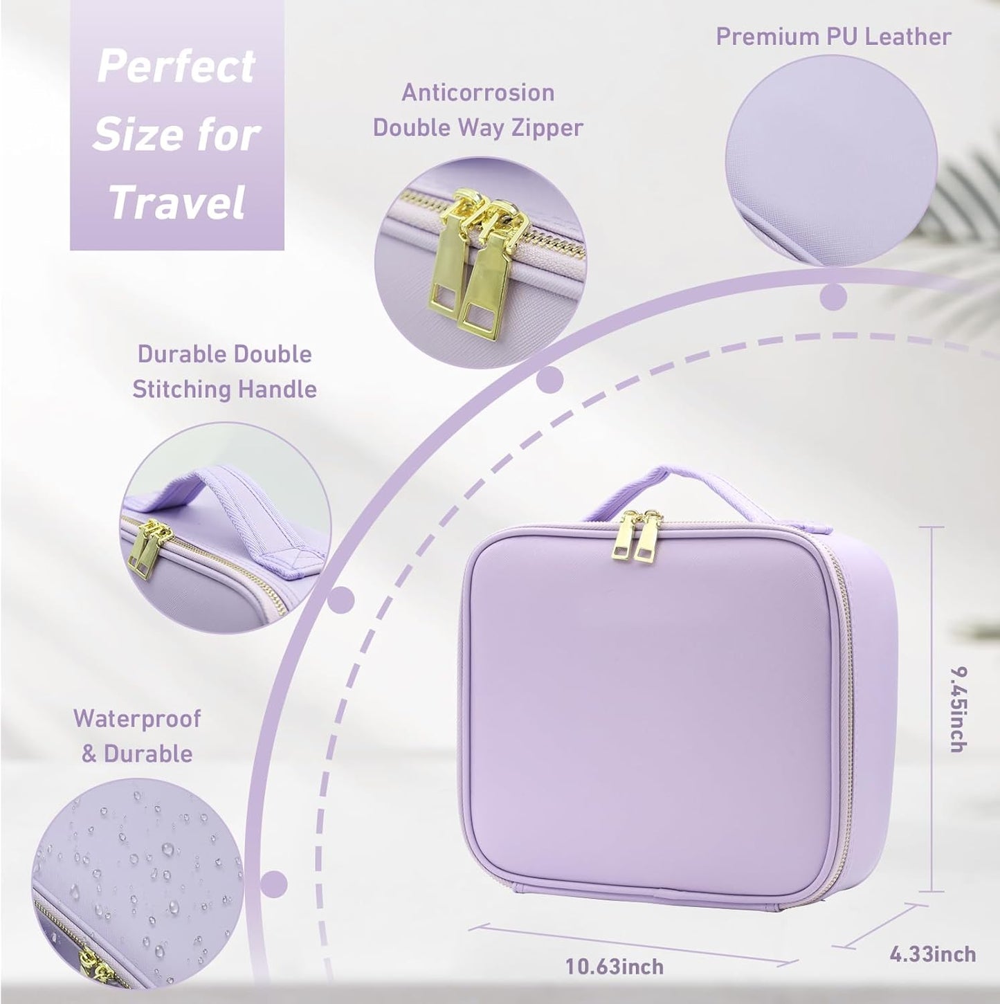 Travel Makeup Bag with Lighted Mirror, Makeup Organizer Bag with 3 Color Modes Adjustable Brightness, Makeup Bag with Mirror and Lights Portable Cosmetic Bag Tools Accessories Gift (Purple)