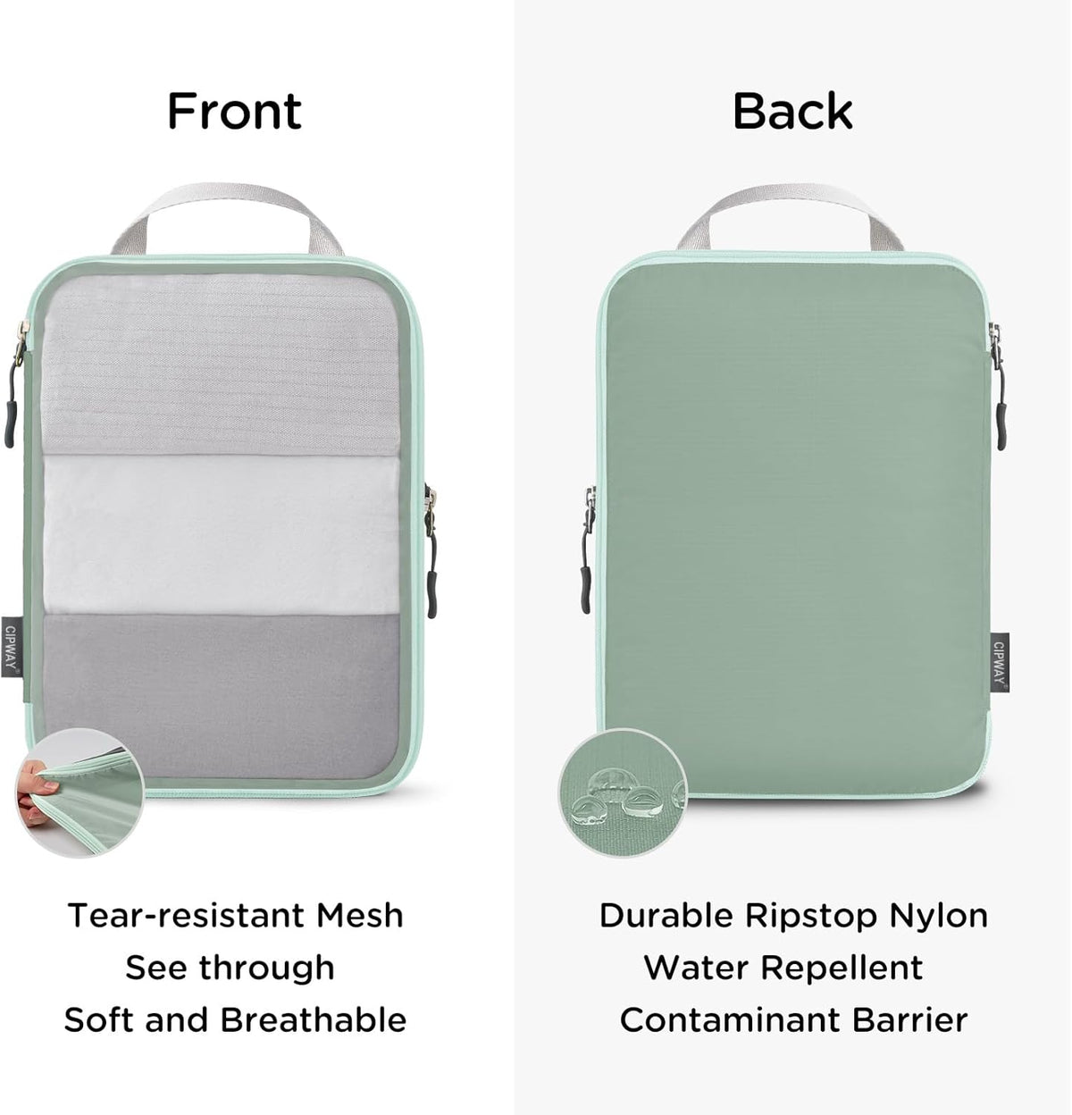 Cipway Mesh Compression Packing Cubes, Ultralight See Through Luggage Organizer Bags, Travel Essentials for Carry on Suitcase（3 Pcs,Sage Green）