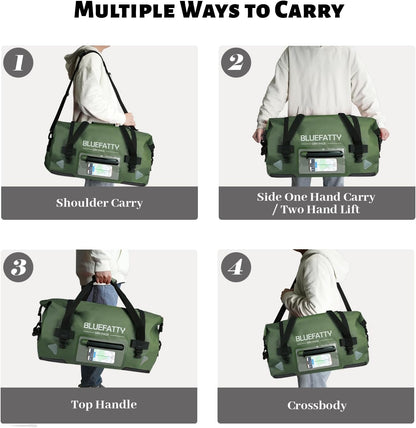 Waterproof Motorcycle Duffel Bag Roll Top Dry Duffel Bag with Quick-fixed Straps for Rafting, Boating, Kayaking, Travel, 50L(Army Green)