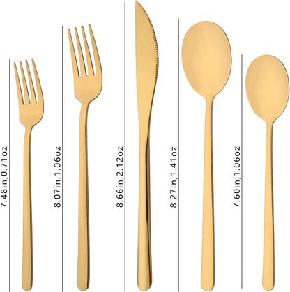 20 Pieces Silverware Set 304 Stainless Steel, Healthy & Eco-Friendly Silver Travel Mirror Polished Gold Knife Fork Spoon Salad Fork Dessert Spoon Flatware Set, Service for 4