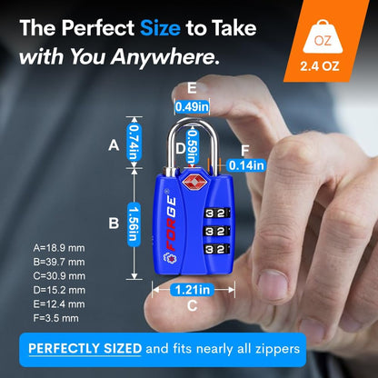 Forge TSA Luggage Combination Lock - Open Alert Indicator, Easy Read Dials, Alloy Body- Ideal for Travel, Lockers, Bags (Blue 4Pk)