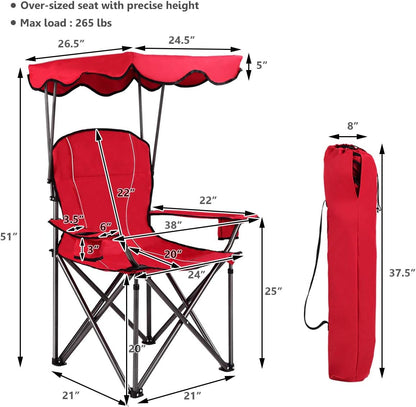 S AFSTAR Safstar Folding Camping Chair with Canopy, Portable Lawn Beach Canopy Chair with Cup Holder & Carry Bag, Load Bearing Up to 265LBS, Folding Chair for Outside Outdoor Travel Hiking Fishing