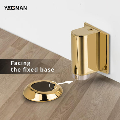 1 Pack Magnetic Door Stoppers Retractable Bottom of Door Holder No Drilling Mount Floor Door Stop with Screws and Adhesive Catch Door Keep Door Open Polished Gold PG-1