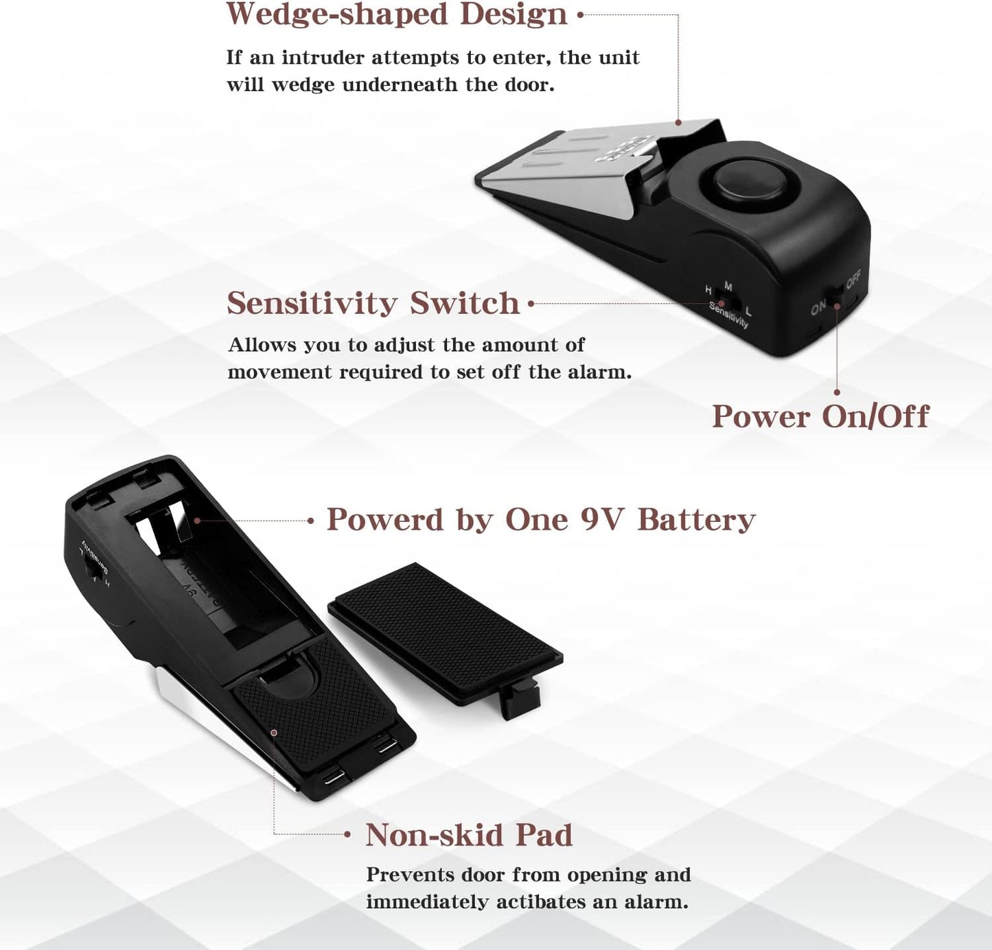 EMDMAK Door Stop Alarm with 120DB Siren Door Stop for Home & Travel (Black) (Pack of 4)