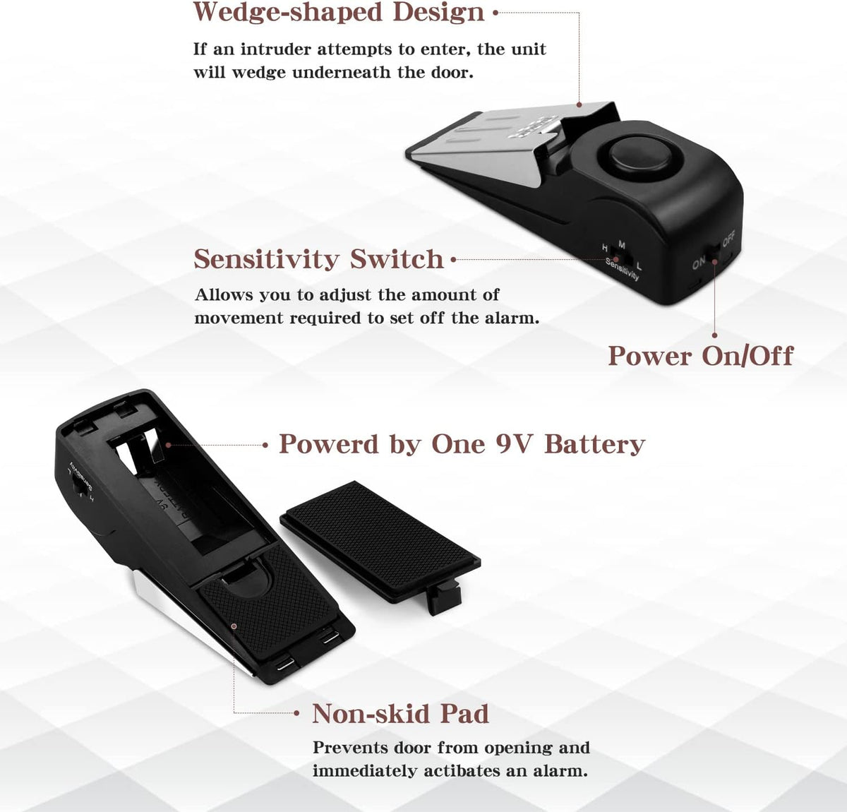 EMDMAK Door Stop Alarm with 120DB Siren Door Stop for Home & Travel (Black) (Pack of 3)