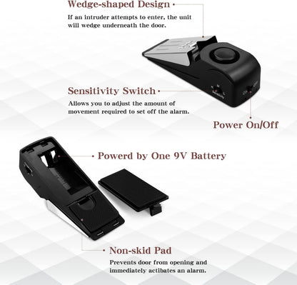 EMDMAK Door Stop Alarm with 120DB Siren Door Stop for Home & Travel (Black) (Pack of 3)