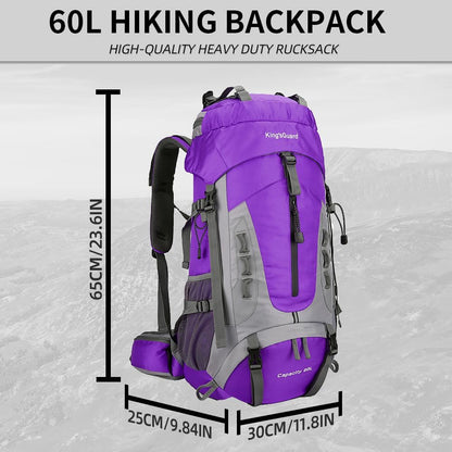 King'sGuard 60L Hiking Backpack Lightweight Camping Backpack with Rain Cover Large Waterproof Packable Outdoor Trekking Travel Backpack for Men Women (Purple)