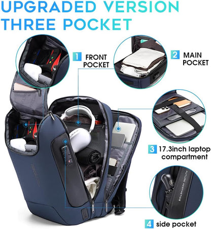 BANGE Mens Business Backpack for Work, Computer Backpacks for Laptops for 17.3 Inch, Men's Backpack with Lock Anti Theft, Backpack for Traveling with USB charging Port