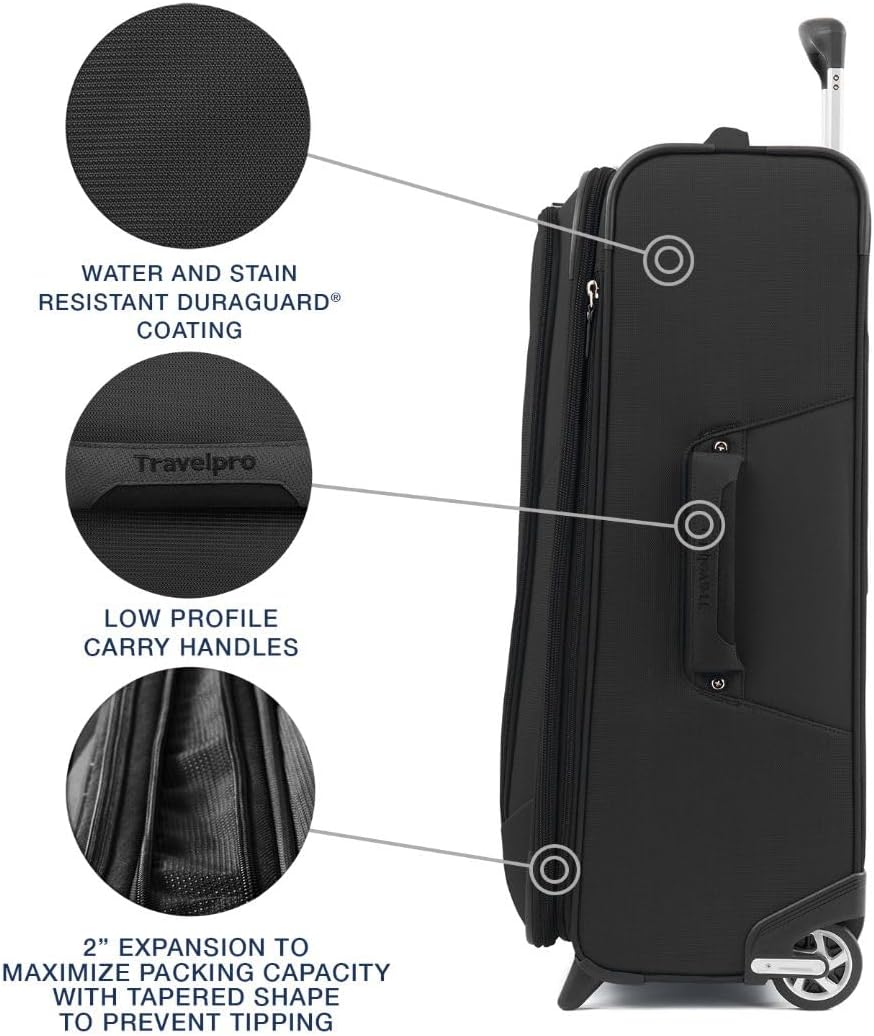 Travelpro Maxlite 5 Softside Expandable Upright 2 Wheel Checked Luggage, Lightweight Suitcase, Men and Women, Black, Checked Medium 26-Inch