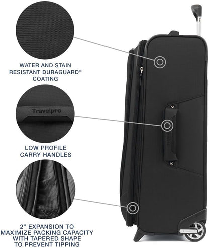 Travelpro Maxlite 5 Softside Expandable Upright 2 Wheel Checked Luggage, Lightweight Suitcase, Men and Women, Black, Checked Medium 26-Inch