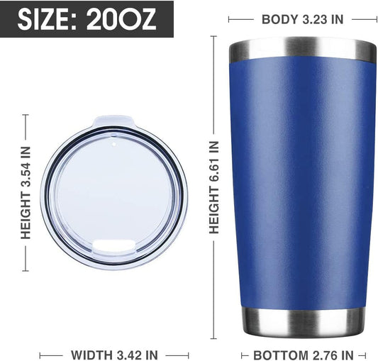 20oz Tumbler Stainless Steel Vacuum Insulated Mug with Lid, Double Wall Travel Mug, Durable Powder Coated Coffee Cup, Suitable for Ice Drinks and Hot Beverage (New Blue 1 pack)