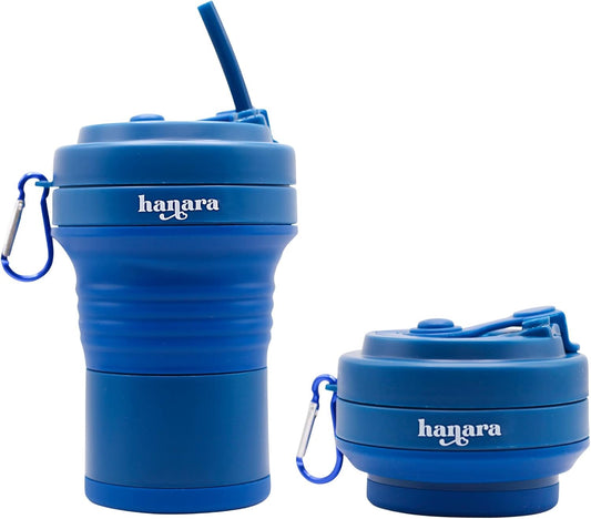 HANARA Collapsible Cup with Reusable Straw – 18 Oz (550 Ml), Portable Travel Mug, BPA-Free, Leak-Proof, Microwave & Dishwasher Safe, Multi-Purpose for Hot & Cold Drinks – Navy Blue