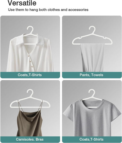 50 Pack Clothes Hangers, Non Slip Plastic Coat Hangers, Space Saving Hangers, Heavy Duty, Hanging Dry Wet Clothes, 16.4" x 8.3", White, UAPY0550W