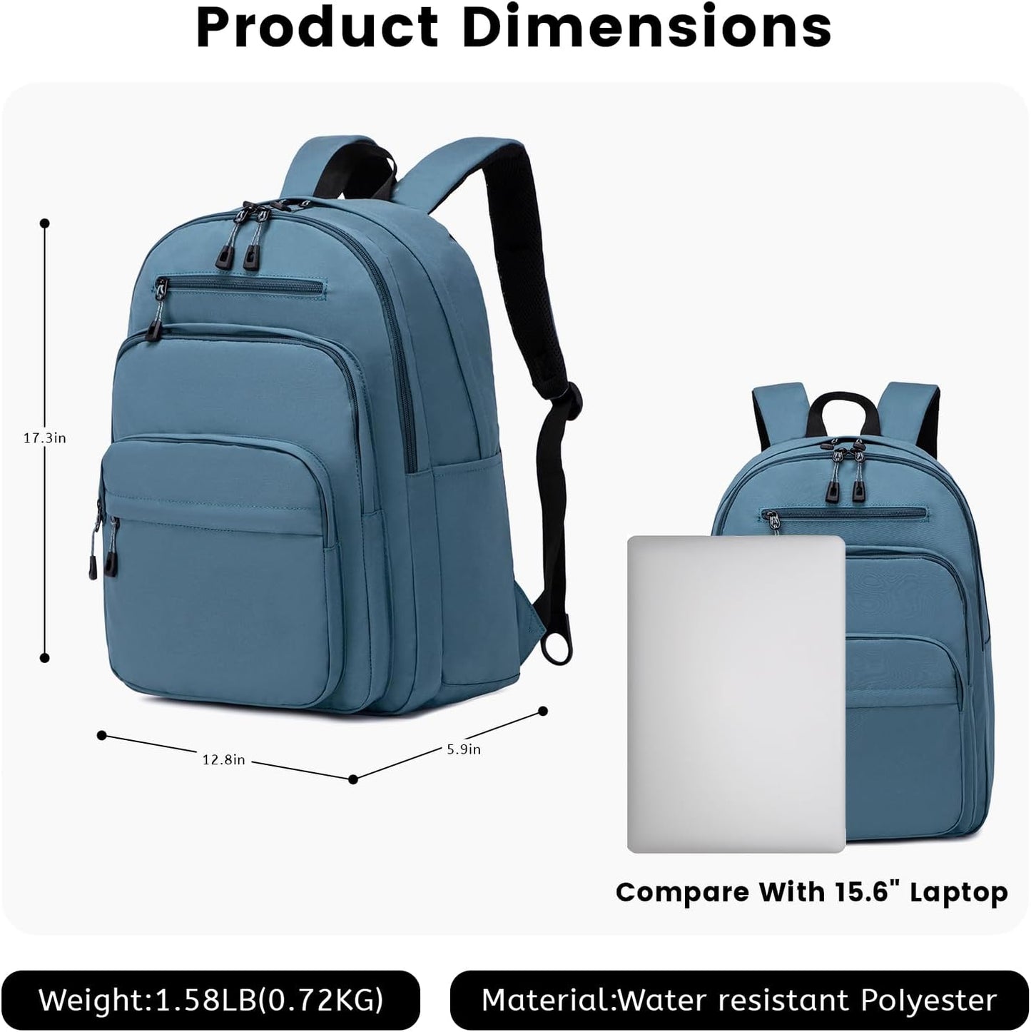 Lanola Basic Multi-Pocket Multipurpose Backpack Classical Water Resistant Bookbag For School Business Travel or Casual Daypack Backpacks For Men Or Women - Turquoise
