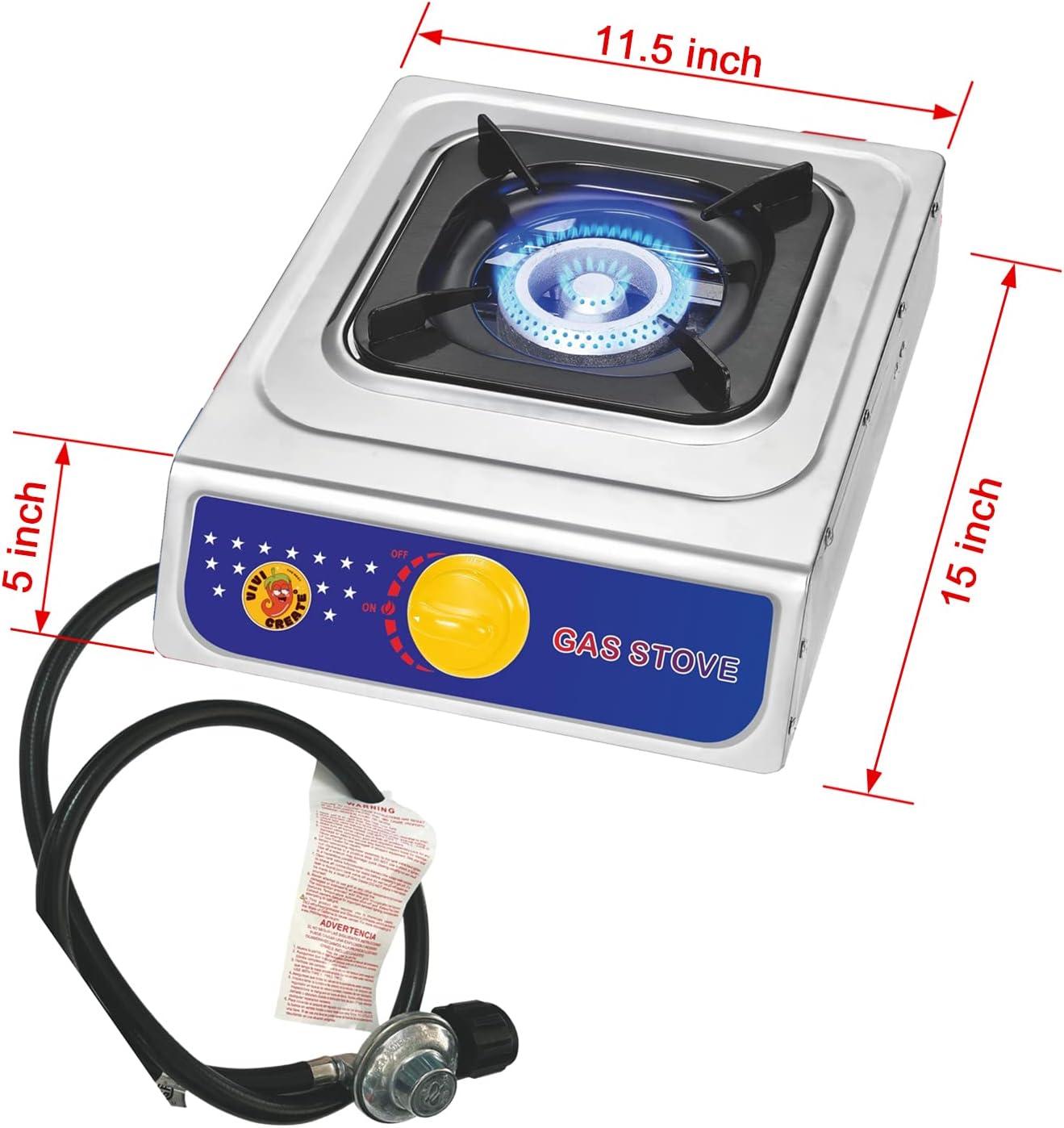 Vivicreate Propane Gas Stove 10000 BTU Single Burner Stainless Steel Cooktop Portable Outdoor Cooking with Regulator for Camping BBQ Patio Picnic