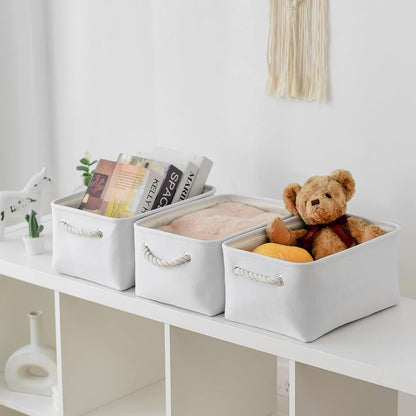 TheWarmHome Decorative Basket for Organizing - Medium-1Pack 13.8L*9.8W*6.7H Rectangular Fabric Storage Bin Organizer Basket with Handles for Clothes (White)