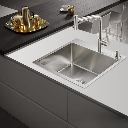 POPFLY 24×18 Inch Drop in Kitchen Sink, Topmount Handmade Single Bowl 18 Gauge - Image 2
