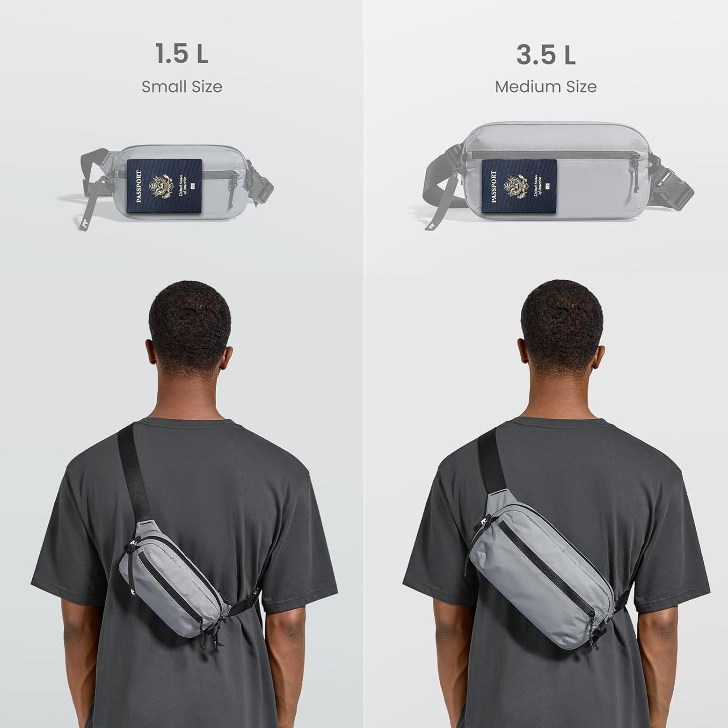 tomtoc 1.5L Sling Bag with RFID Blocking, Crossbody Bag Minimalist Chest Shoulder Pack for Men and Women, Water-resistant Lightweight Casual Waist Fanny Pack for Travel, Daily Use