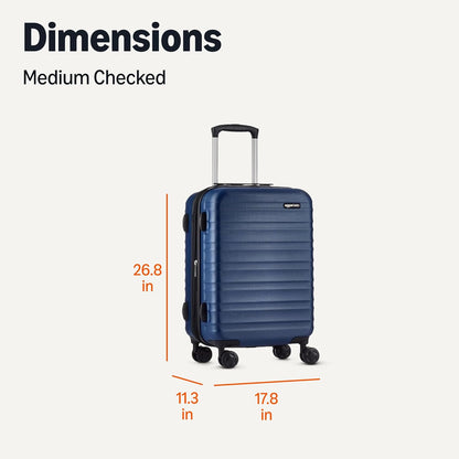 Amazon Basics 26" Hardside Medium Checked Luggage, Hardshell Suitcase With Wheels, Expandable For Up to 15% More Space, With Scratch-Resistant Surface, Four Multi-directional Wheels, Navy Blue