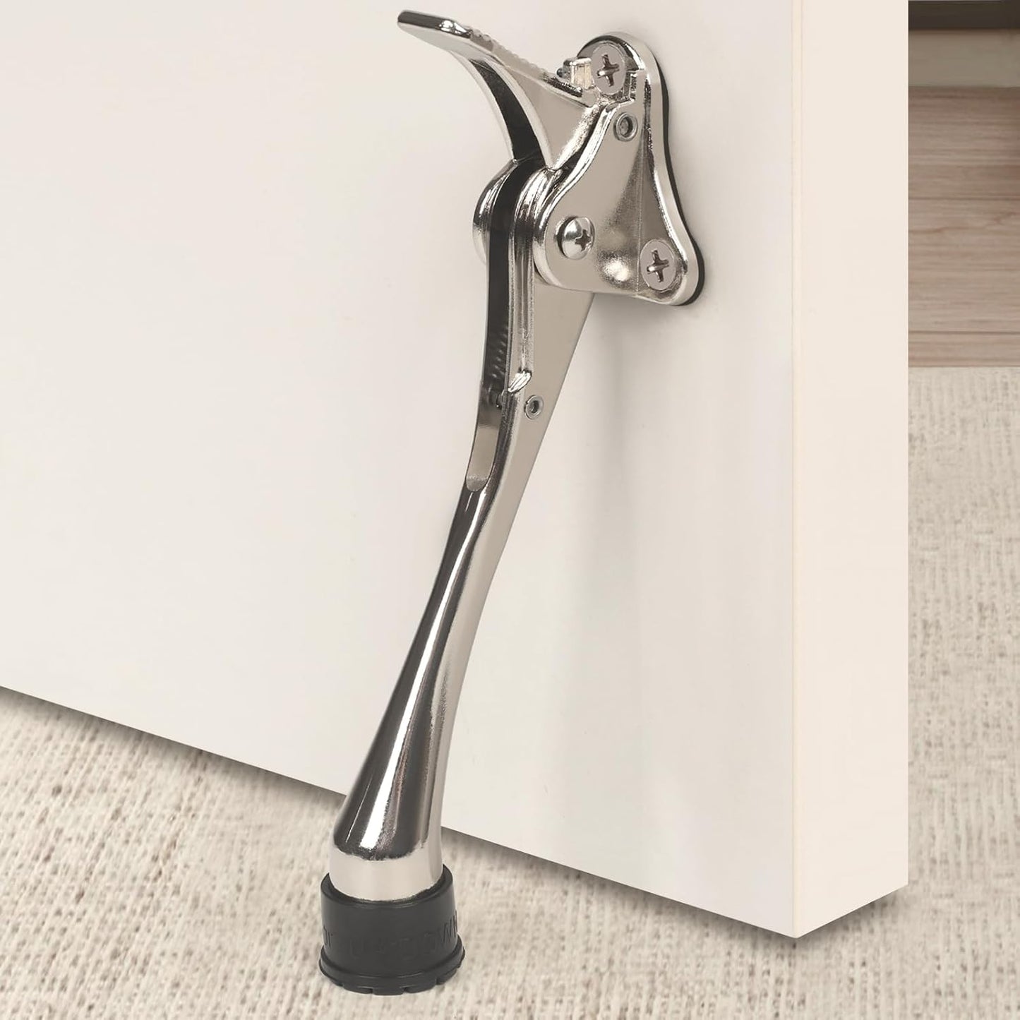 6 Inch Kick Down Door Stoppers for Bottom of Door, Heavy Duty Kickdown Door Stop, One Touch Kick Down Door Stoppers 1 Pack Satin Nickel