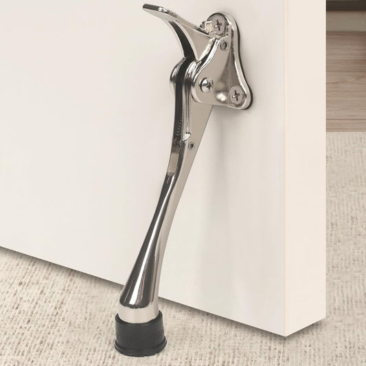 6 Inch Kick Down Door Stoppers for Bottom of Door, Heavy Duty Kickdown Door Stop, One Touch Kick Down Door Stoppers 1 Pack Satin Nickel