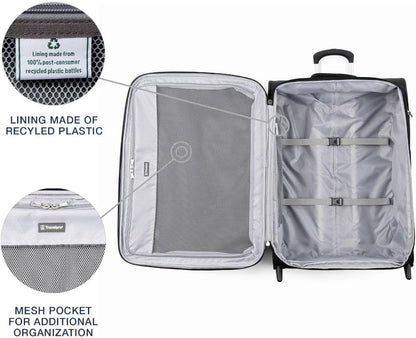Travelpro Maxlite 5 Softside Expandable Upright 2 Wheel Checked Luggage, Lightweight Suitcase, Men and Women, Black, Checked Medium 26-Inch