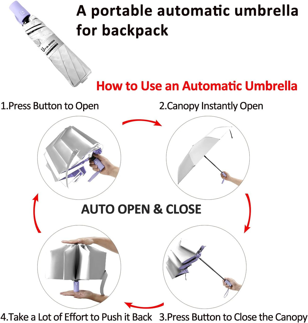 BAODINI Small UV Protection Travel Umbrella Compact for Rain and Sun UPF 50+ 41 inch Portable Umbrella for Women and Men