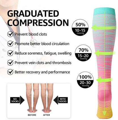 Kickticks 4 Pairs Compression Socks for Woman & Man Unisex 20-30mmHg Knee high Plus Size Wide Calves for Flying Running…