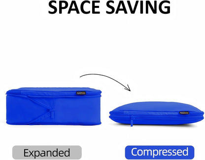4 Piece Compression Packing Cubes for Suitcases and Backpack, Lightweight Travel Organizers (Bright Blue)