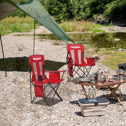 Nazhura 2 Pack Outdoor Camping Chairs Folding/Foldable/Portable with Cooler Pouch, Mesh Backrest and Cup Holder Pocket(Red, 2 Pack)
