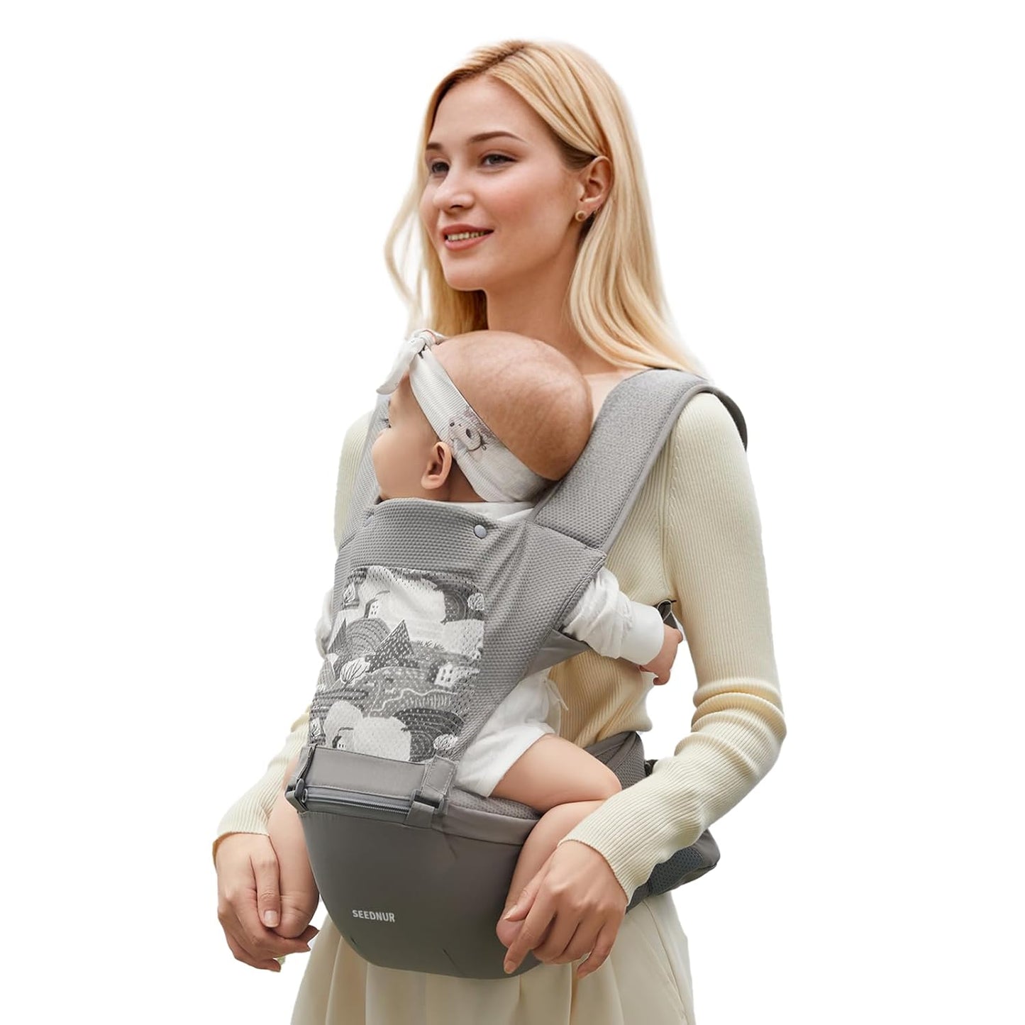 Baby Carrier, 6-in-1 Ergonomic Baby Carrier Newborn to Toddler, Safety-Certified Infant Toddler Carrier with Hip Seat, Detachable Baby Hip Carrier to Hands-Free Perfect for Shopping & Walking