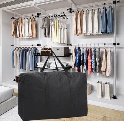 Large Storage Bags, 150L Waterproof Foldable Travel Duffle Bag with Reinforced Handles, Black Heavy Duty Moving Bags, for Bed Organize Clothing, Blanket