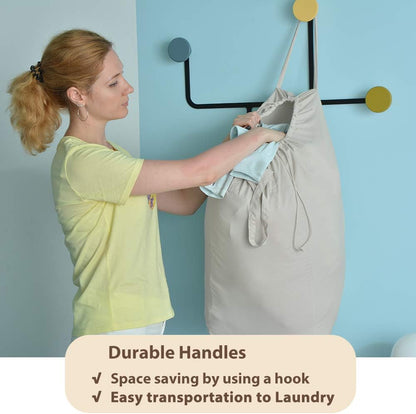 MCleanPin Washable Laundry Bags with Handles,140L Dirty Clothes Storage for College Dorm & Travel,2 Pack (Beige)