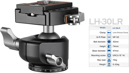 Leofoto Professional Camera Tripod, 50" Compact Carbon Fiber Tripod for DSLR Video Camcorder, 4 Leg Sections, 360° Ball Head, Max Load 8KG/18Lb (LS-254CX+LH-30LR)